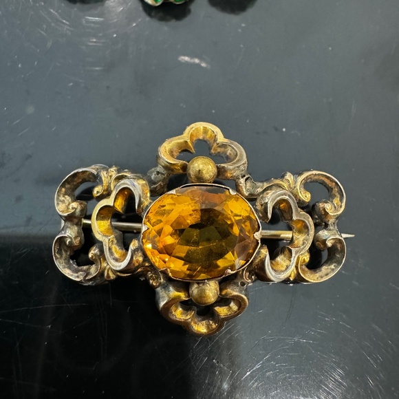 Victorian Gold Gilded Citrine Brooch Pin - Picture 2 of 13